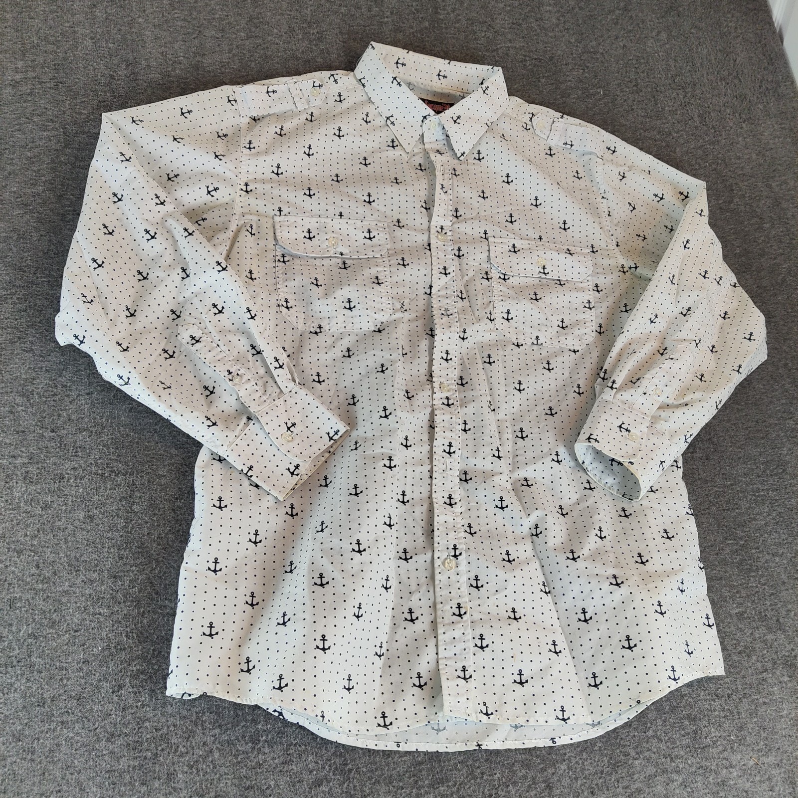 Blac Lacquer Men's 3xl White Black Anchor Long Sleeve Button Euc